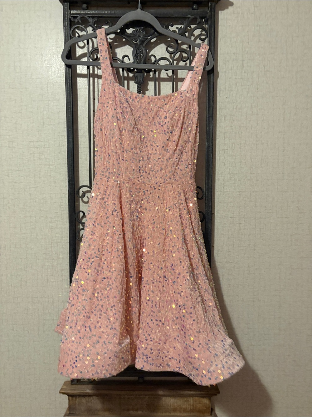 Sequin-Embellished Pink Fit-and-Flare Prom Dress